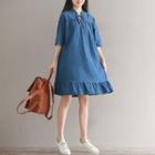 Short-sleeve Frilled Denim Dress