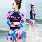 Set: Galaxy Print Rashguard + Swim Skirt