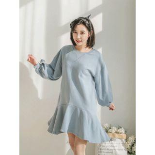 Balloon-sleeve Ruffle-hem Mini Dress