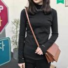 Letter Embroidered Mock-turtleneck Long-sleeve T-shirt