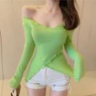 Off-shoulder Lettuce Edge Long-sleeve Top