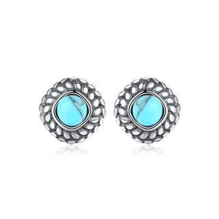 Sterling Silver Fashion Elegant Geometric Square Turquoise Stud Earrings Silver - One Size