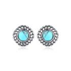 Sterling Silver Fashion Elegant Geometric Square Turquoise Stud Earrings Silver - One Size
