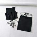 Tie-waist Cropped Tank Top / Mini Fitted Skirt