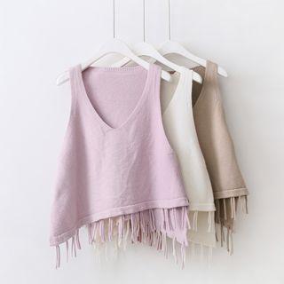 Tasseled Hem Knit Vest