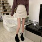 High-waist Faux Leather Plain A-line Mini Skirt