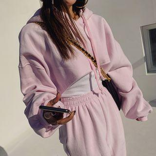 Pastel-color Fleece-lined Cropped Hoodie
