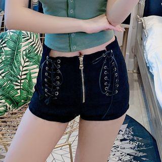 Lace-up Zip Denim Hot Pants
