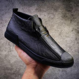 Faux Leather Double Zipper Ankle Boots