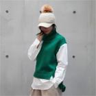 Turtle-neck Shirt Sleeve Knit Top One Size