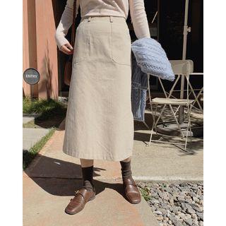 Patch-pocket Long A-line Skirt