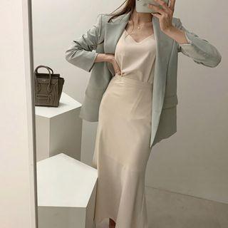 Set: Spaghetti Strap Top + A-line Midi Skirt