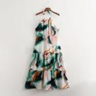 Spaghetti-strap Tie-dyed Tiered Midi A-line Dress