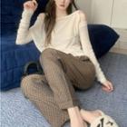 Off-shoulder Knit Long-sleeve Top / Wide-leg Pants