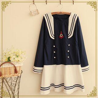 Anchor Embroidered Sailor Collar Long Sleeve Top