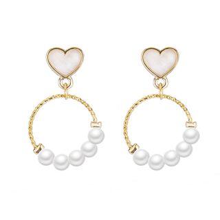 Alloy Heart Faux Pearl Hoop Dangle Earring 1 Pair - S925 Silver - One Size
