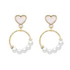 Alloy Heart Faux Pearl Hoop Dangle Earring 1 Pair - S925 Silver - One Size