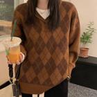 Argyle Henley Sweater Coffee - One Size