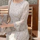 Tie-waist Foliage Long Flare Dress