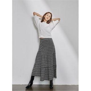 Asymmetric-hem Plaid Tiered Skirt
