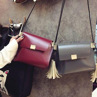 Tasseled Colour Block Faux Leather Shoulder Bag