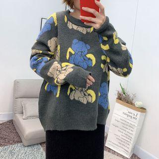 Bear Print Sweater Black - One Size