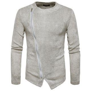 Diagonal Zip Round Neck Sweater
