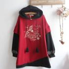 Two-tone Crane Embroidered Hoodie