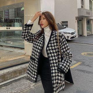 V-neck Button-up Check Jacket Black - One Size