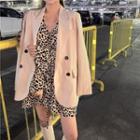 Double-breasted Blazer / Leopard Print Long-sleeve A-line Dress