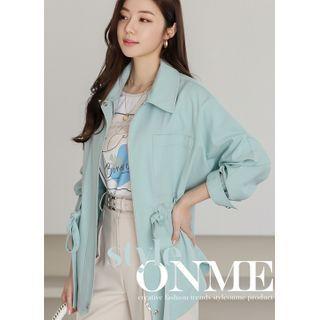 Collared Drawstring Zip-up Jacket