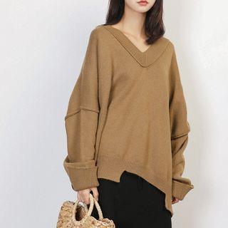 V-neck Bat-wing Knit Sweater