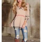 Check V-neck 3/4 Sleeve T-shirt