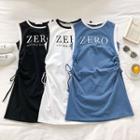 Lettering Print Color-block Trim Lace-up Sleeveless Dress