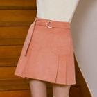 Pleated Corduroy Miniskirt With Belt