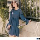 Long Sleeve Lace Collar Pleated A-line Dress