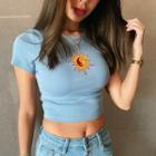 Long-sleeve / Short-sleeve Embroidered Crop Top