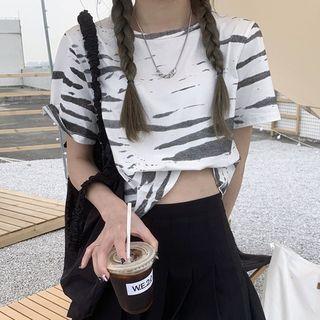 Short-sleeve Zebra Print Cropped T-shirt