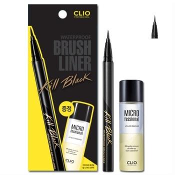 Clio - Waterproof Brush Liner Kill Black Xp Set (lip & Eye Remover) 2 Pcs