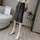 High-waist Plain Woolen Midi Skirt