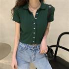 Short Sleeve Cropped Buttoned Top