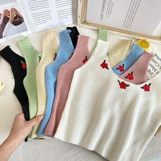 Rose-embroidered Knit Tank Top In 6 Colors