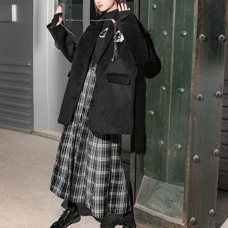Color-block Plaid Zipper A-line Skirt