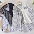 V-neck Striped Shirt Panel Cardigan