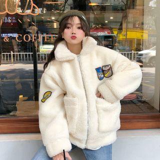 Applique Faux Shearling Jacket As Shown In Figure - One Size