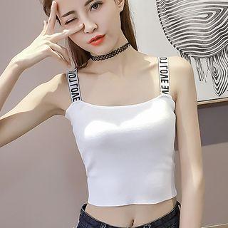 Lettering Strap Cropped Knit Camisole Top