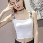 Lettering Strap Cropped Knit Camisole Top