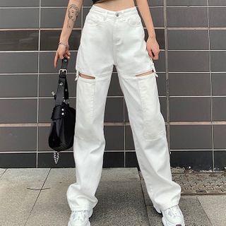 High Waist Cutout Loose-fit Jeans