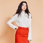 High-neck Contrast-cuff Knit Top