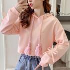 Long-sleeve Plain Bow Accent Hooded Pullover